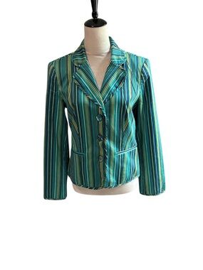 Maggy London Teal and Green Striped Blazer